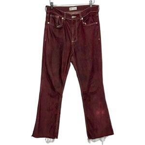 ZARA Women Burgundy Flare Jeans Size‎ 8 High Rise Distressed Hem